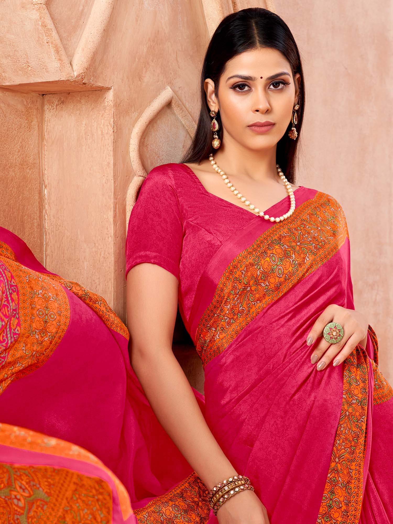 Crepe Pink Printed Saree - Ressa