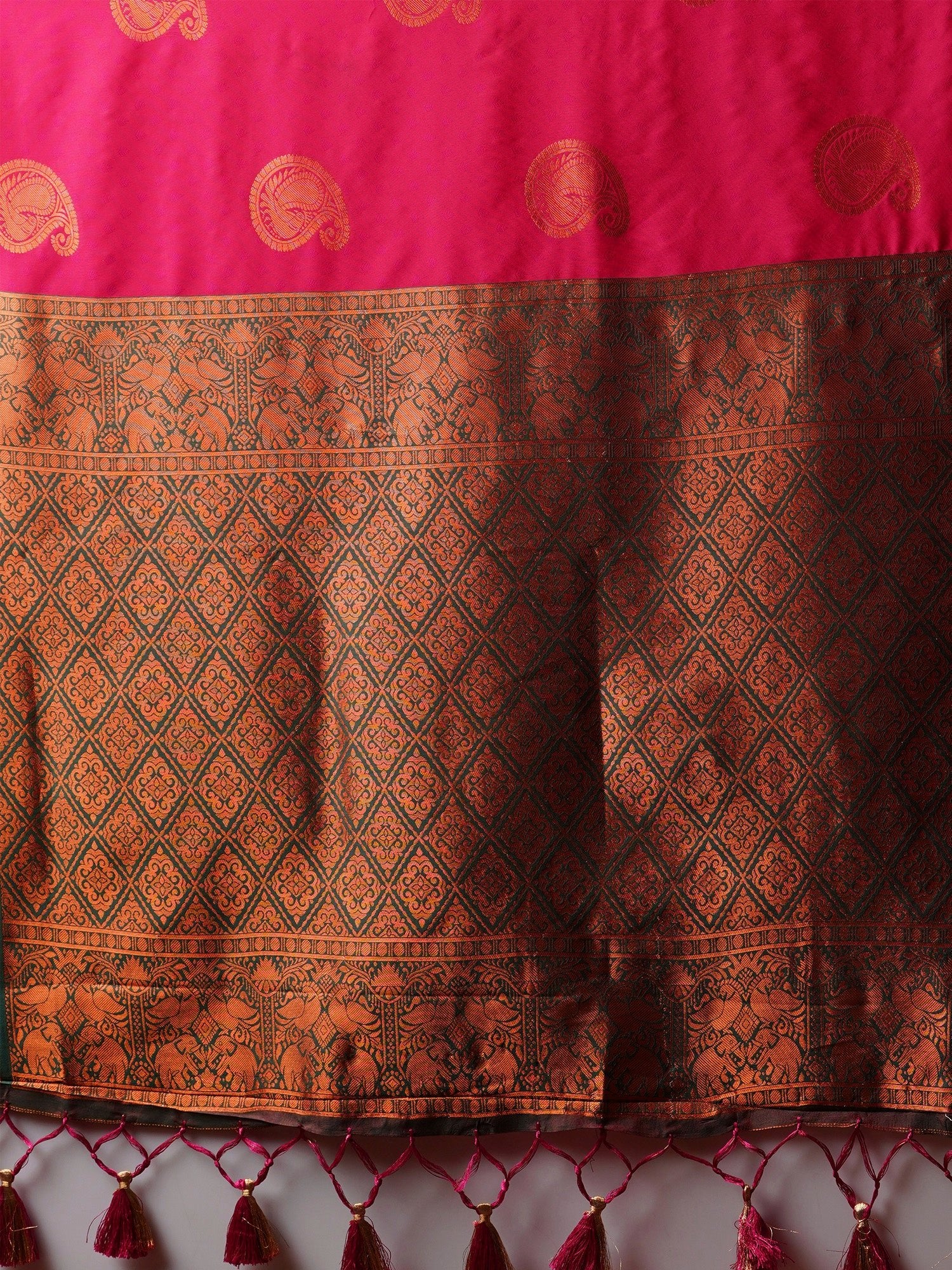 Crimson Banarasi Silk Saree with Antique Gold Zari Border - Ressa