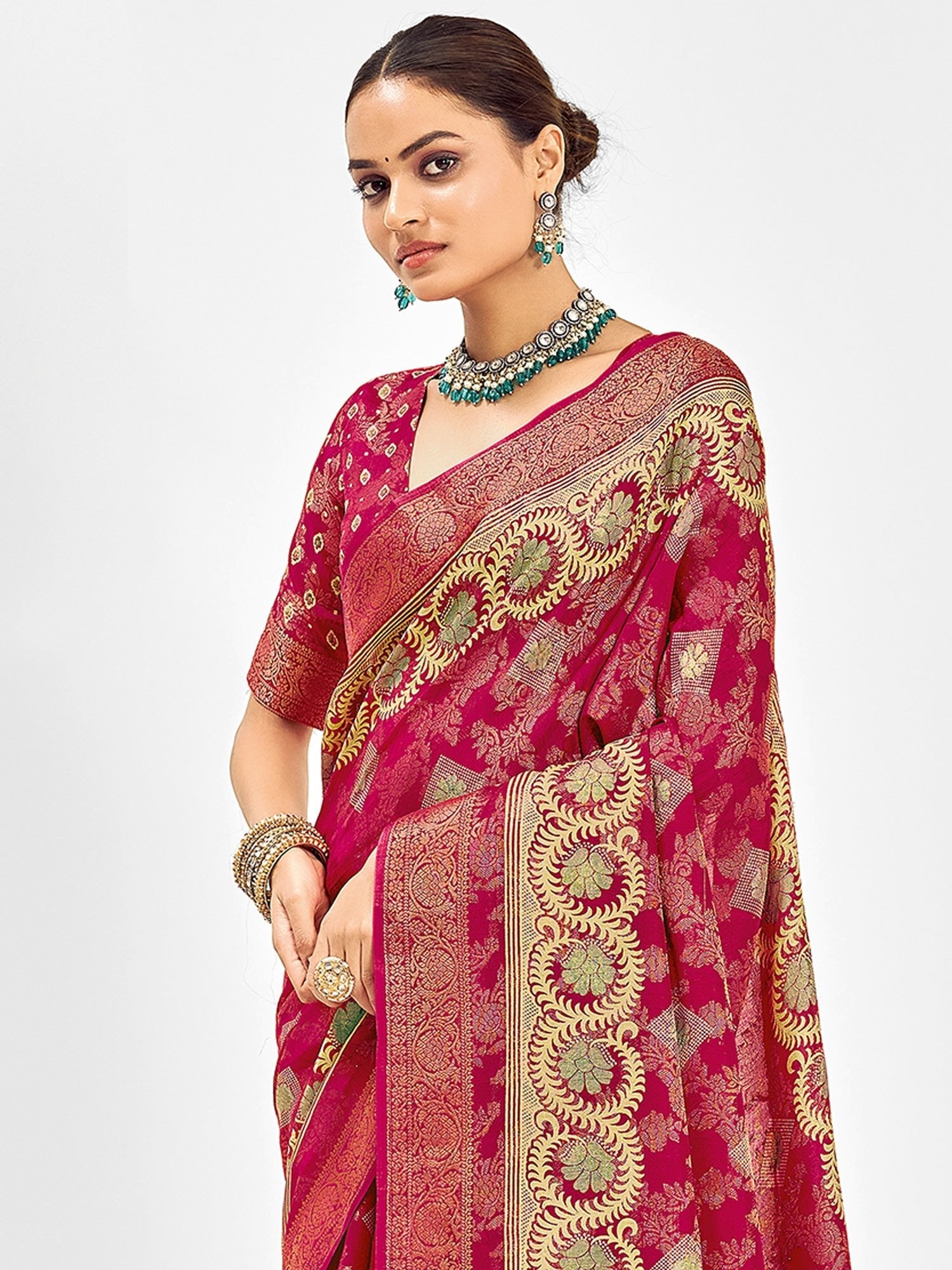 Crimson Banarasi Silk Saree with Zari Weave - Ressa