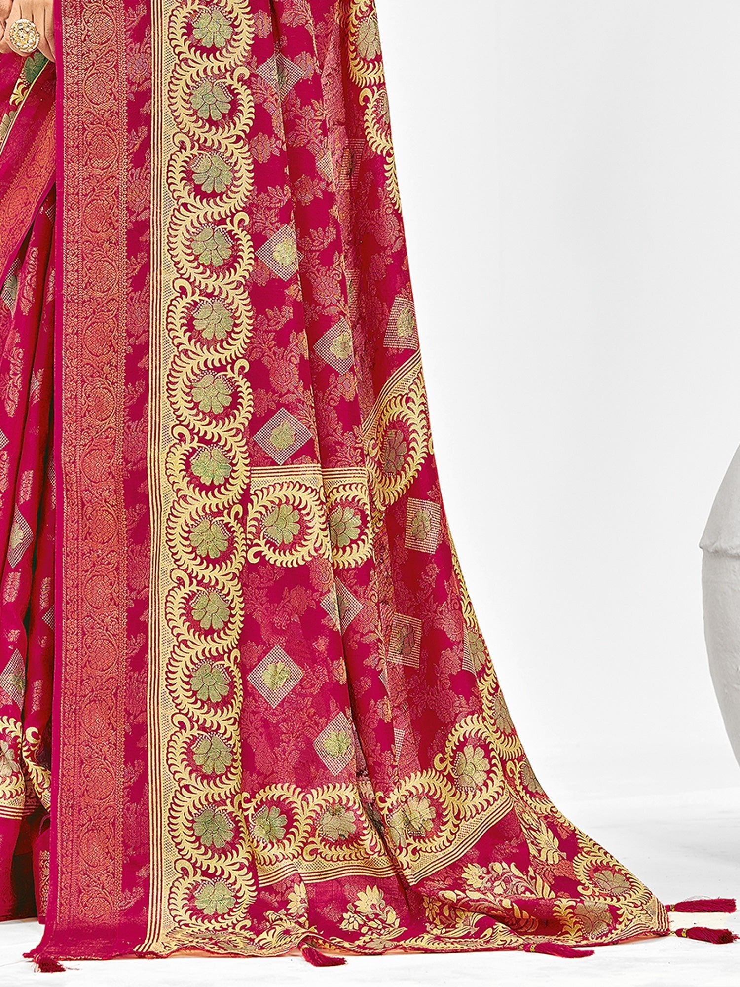 Crimson Banarasi Silk Saree with Zari Weave - Ressa