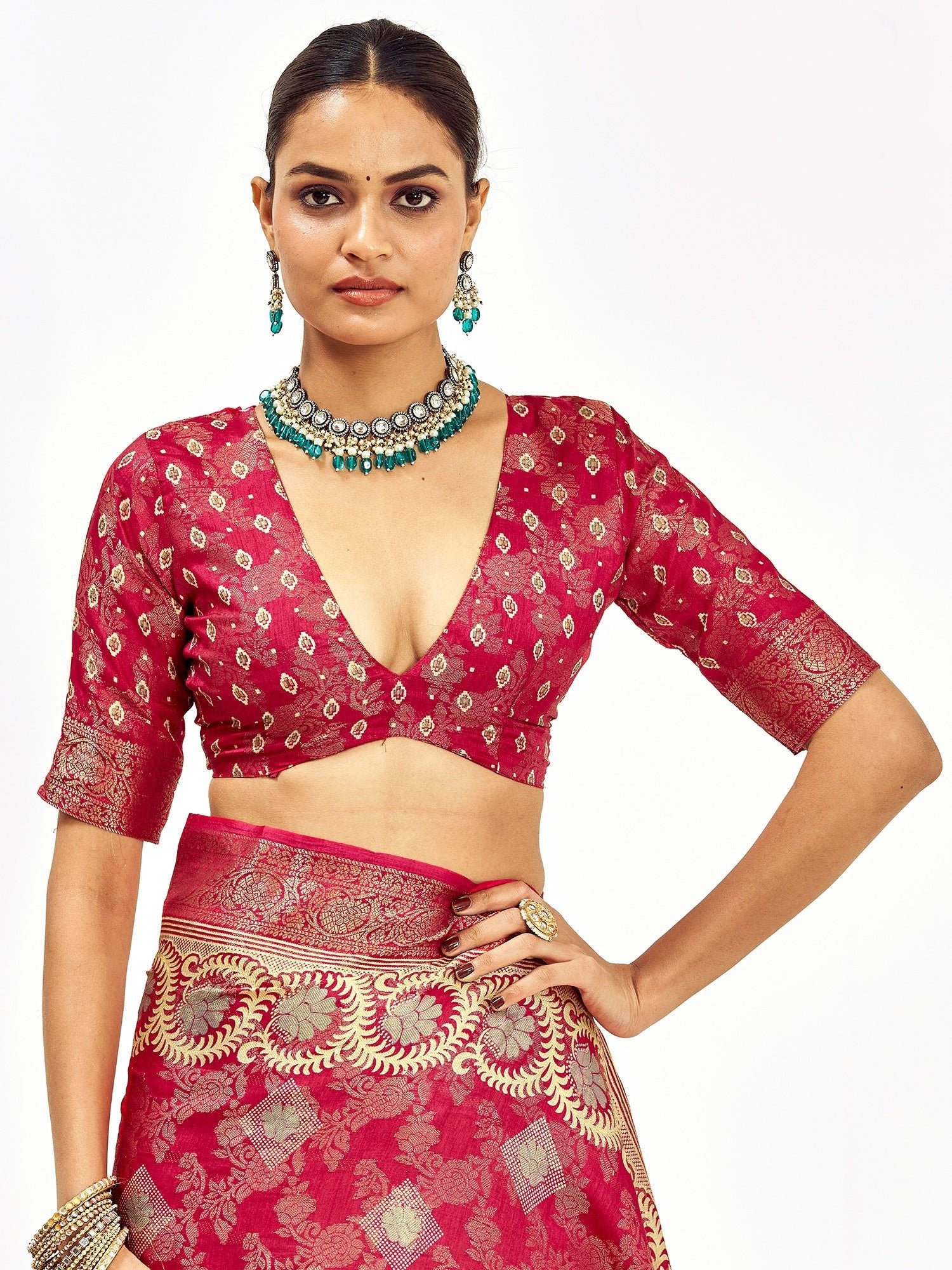 Crimson Banarasi Silk Saree with Zari Weave - Ressa