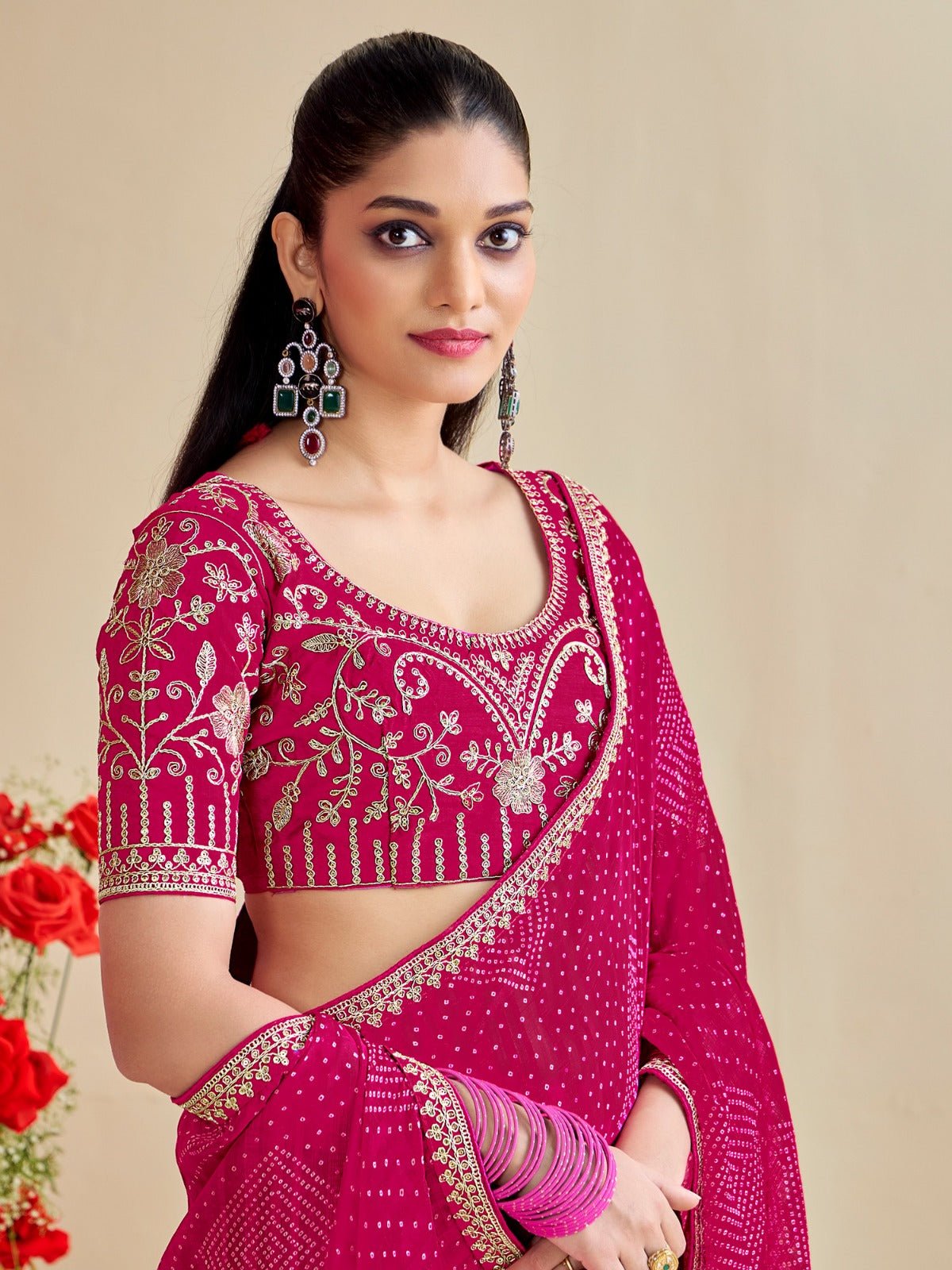 Crimson Georgette Saree with Zari Border - Ressa