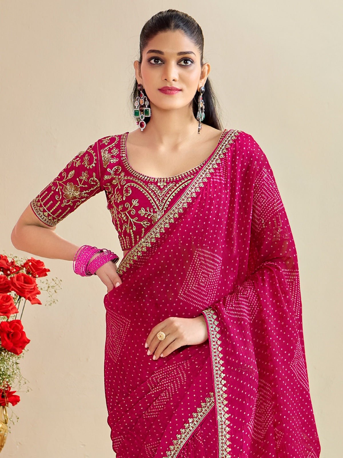 Crimson Georgette Saree with Zari Border - Ressa