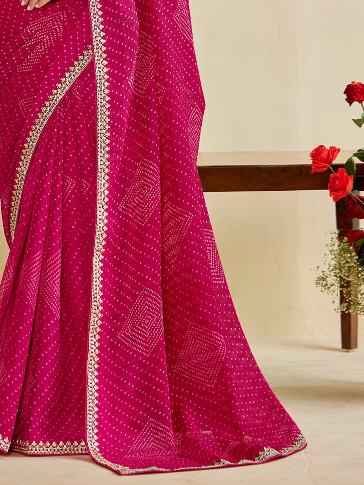 Crimson Georgette Saree with Zari Border - Ressa