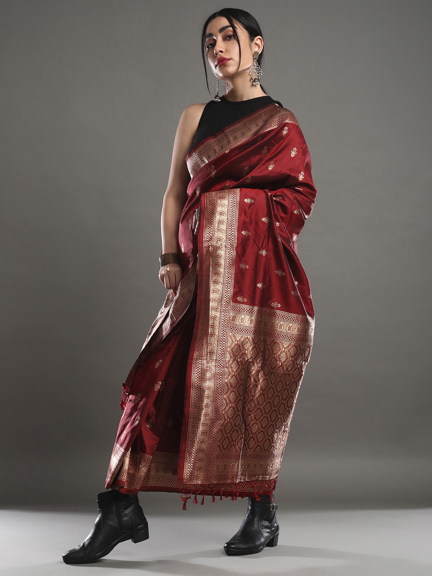 Crimson-Maroon Banarasi Silk Saree - Ressa