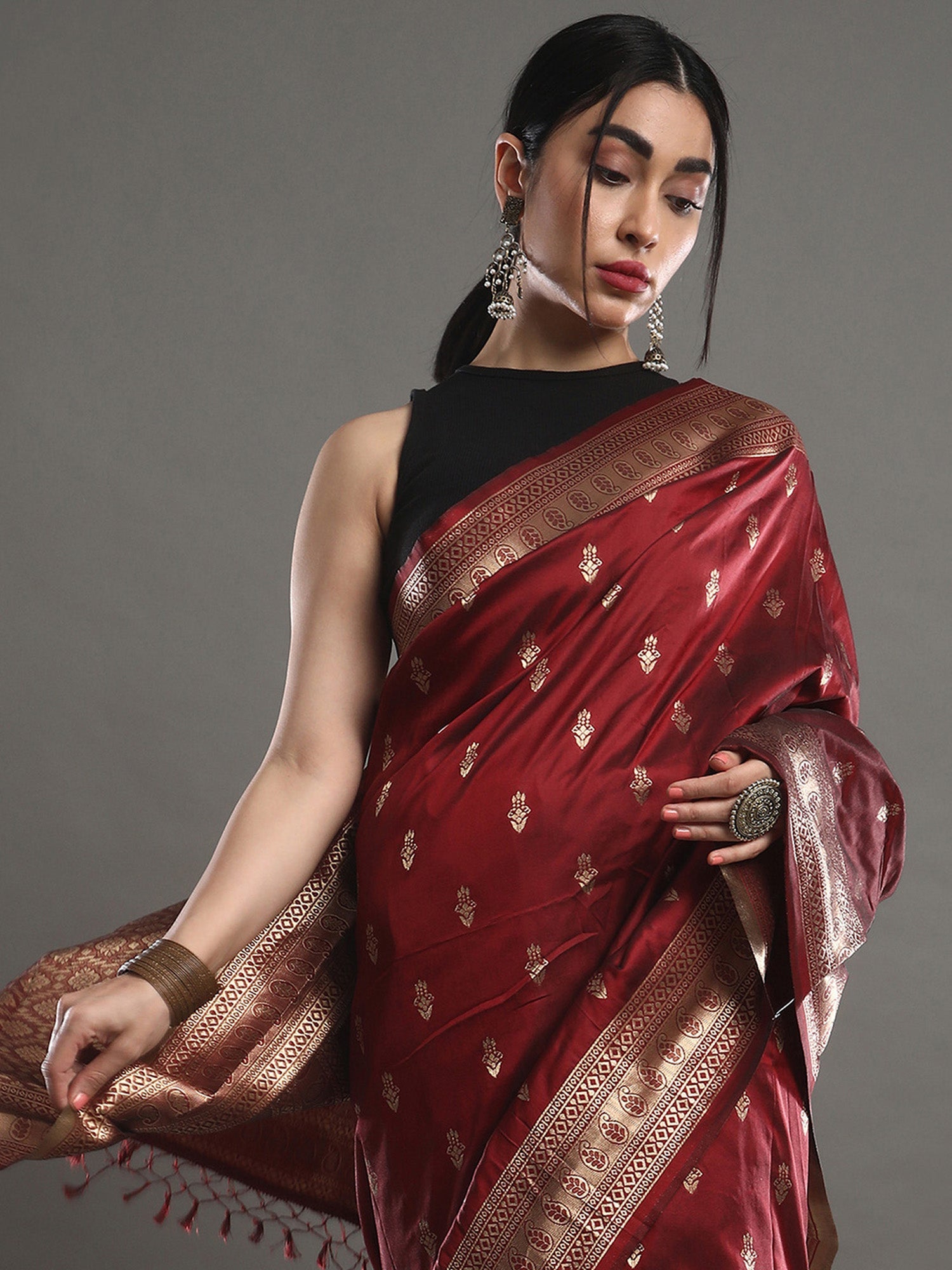 Crimson-Maroon Banarasi Silk Saree - Ressa
