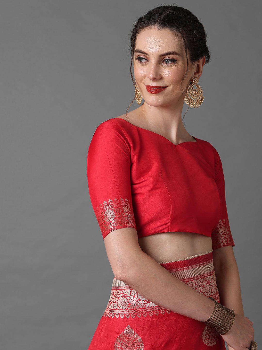 Crimson Red Banarasi Silk Saree - Ressa