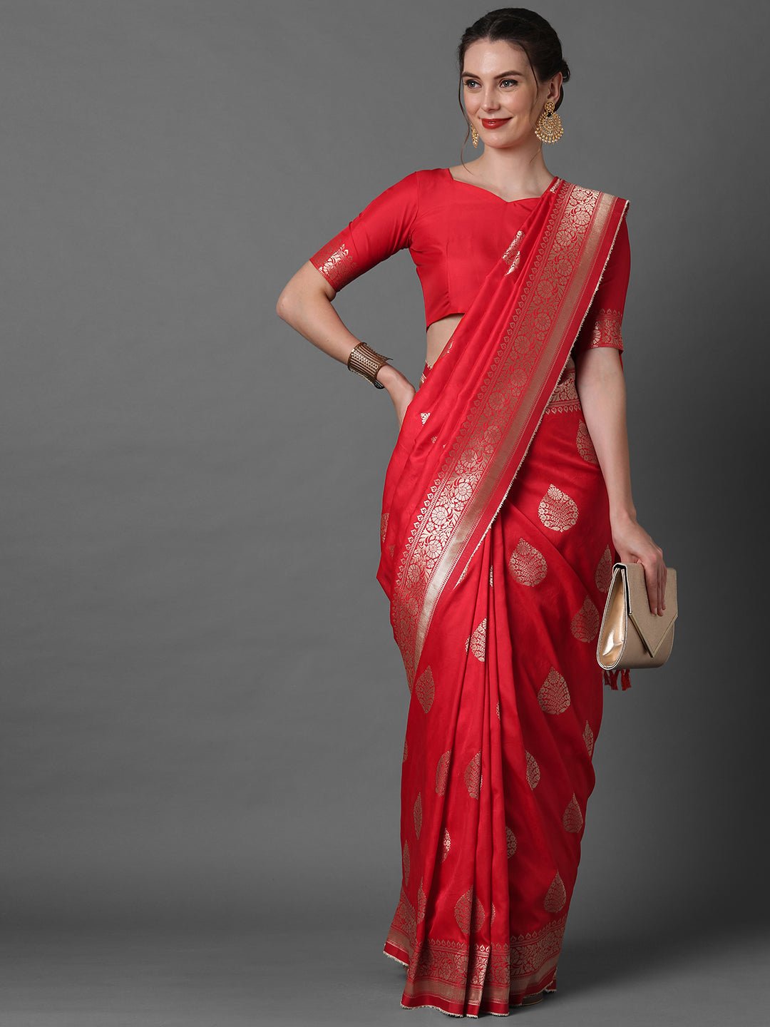 Crimson Red Banarasi Silk Saree - Ressa