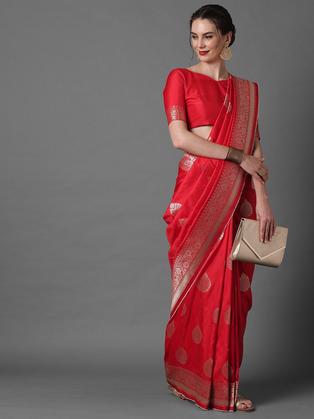 Crimson Red Banarasi Silk Saree - Ressa