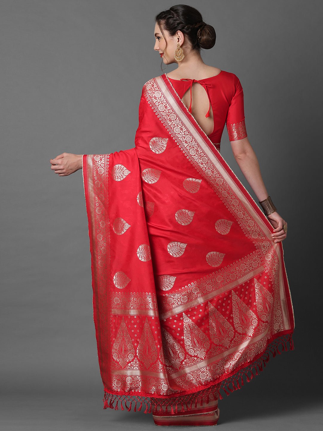 Crimson Red Banarasi Silk Saree - Ressa