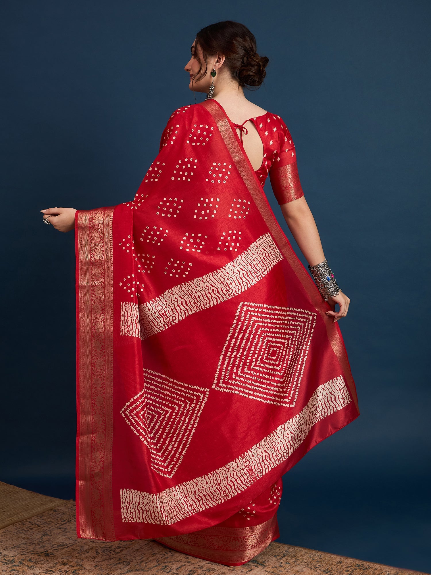 Crimson Red Bandhani Silk Saree - Ressa