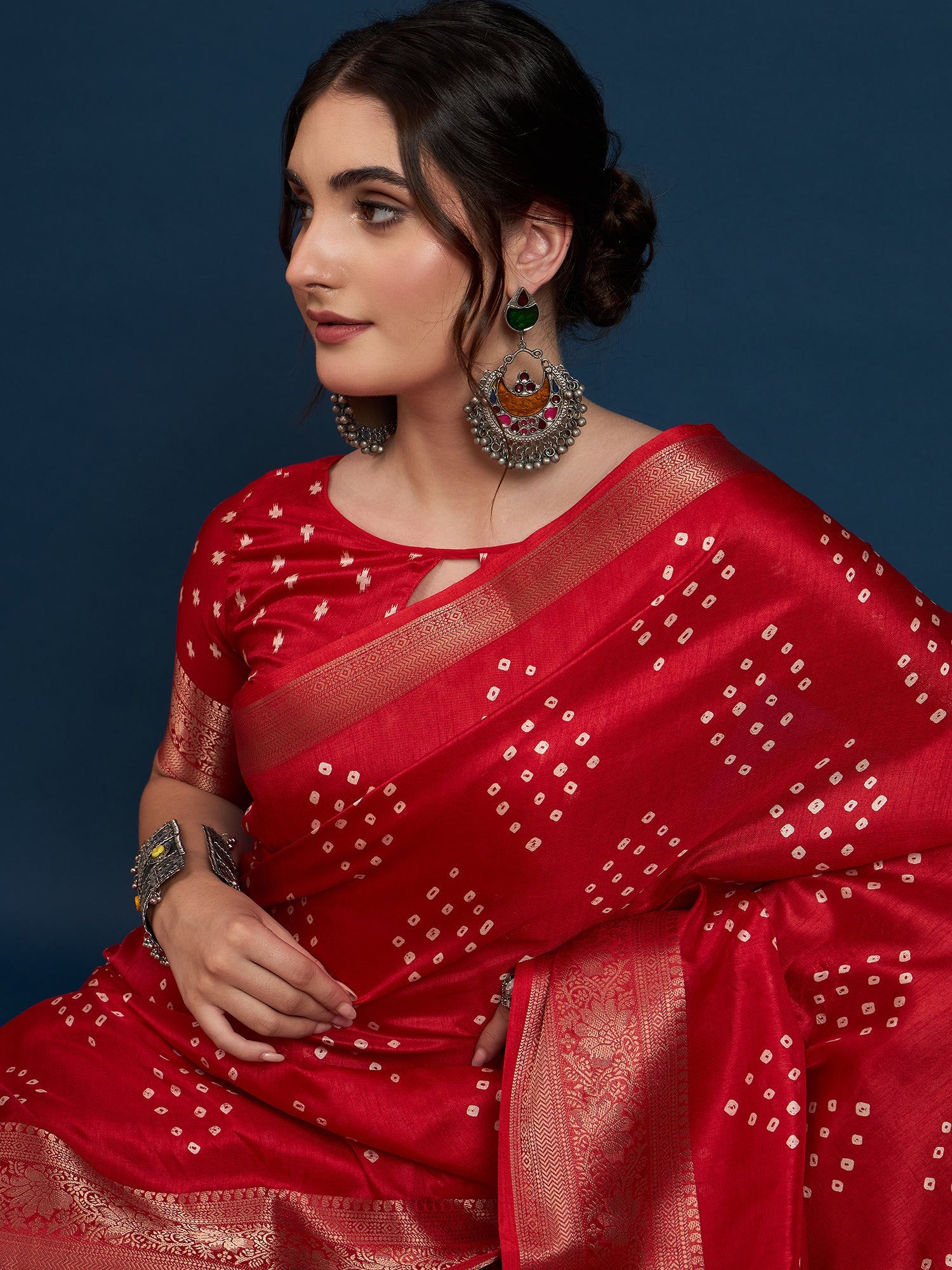 Crimson Red Bandhani Silk Saree - Ressa