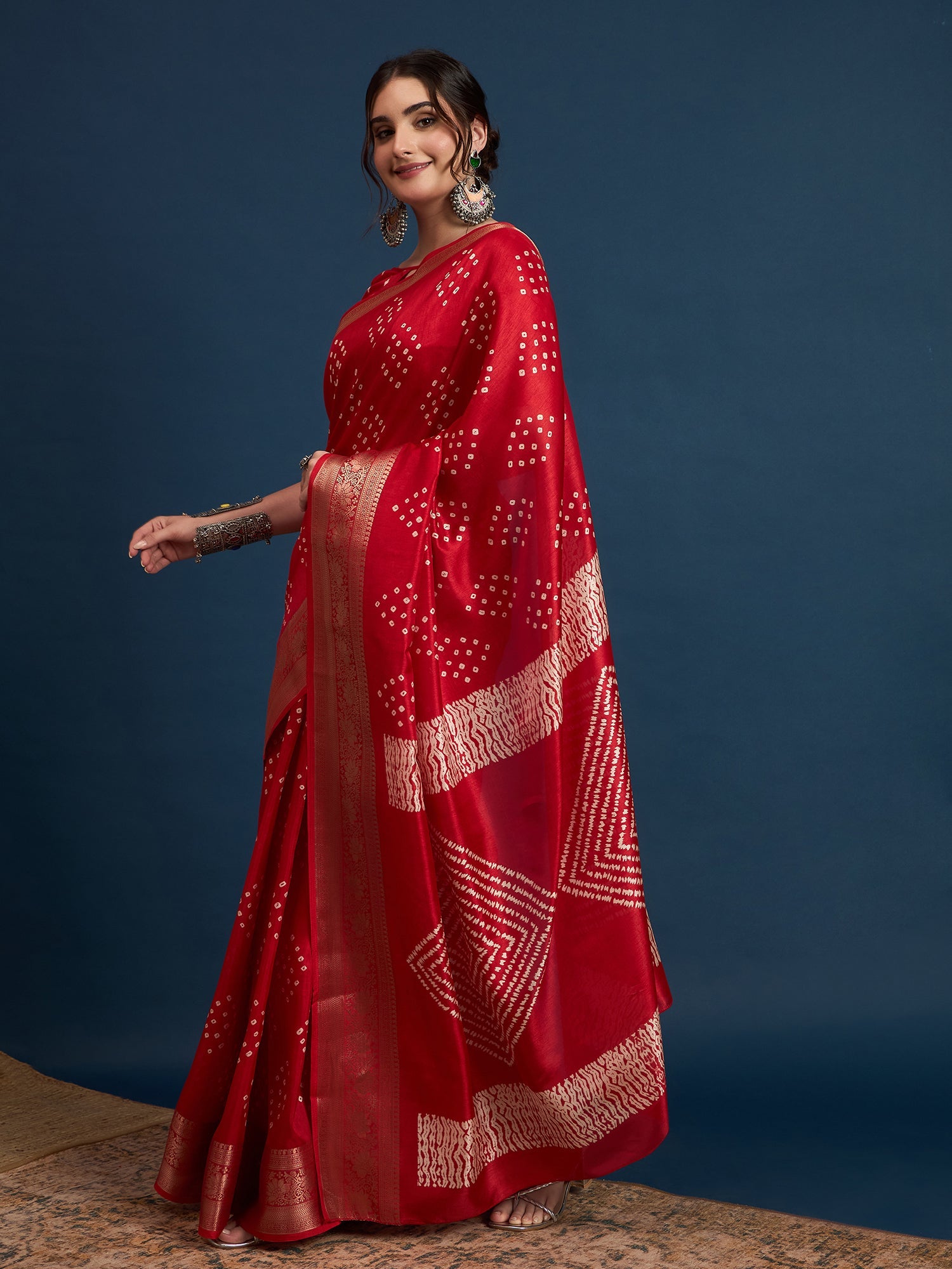 Crimson Red Bandhani Silk Saree - Ressa