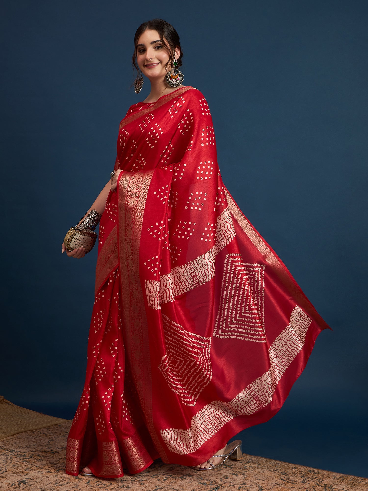 Crimson Red Bandhani Silk Saree - Ressa