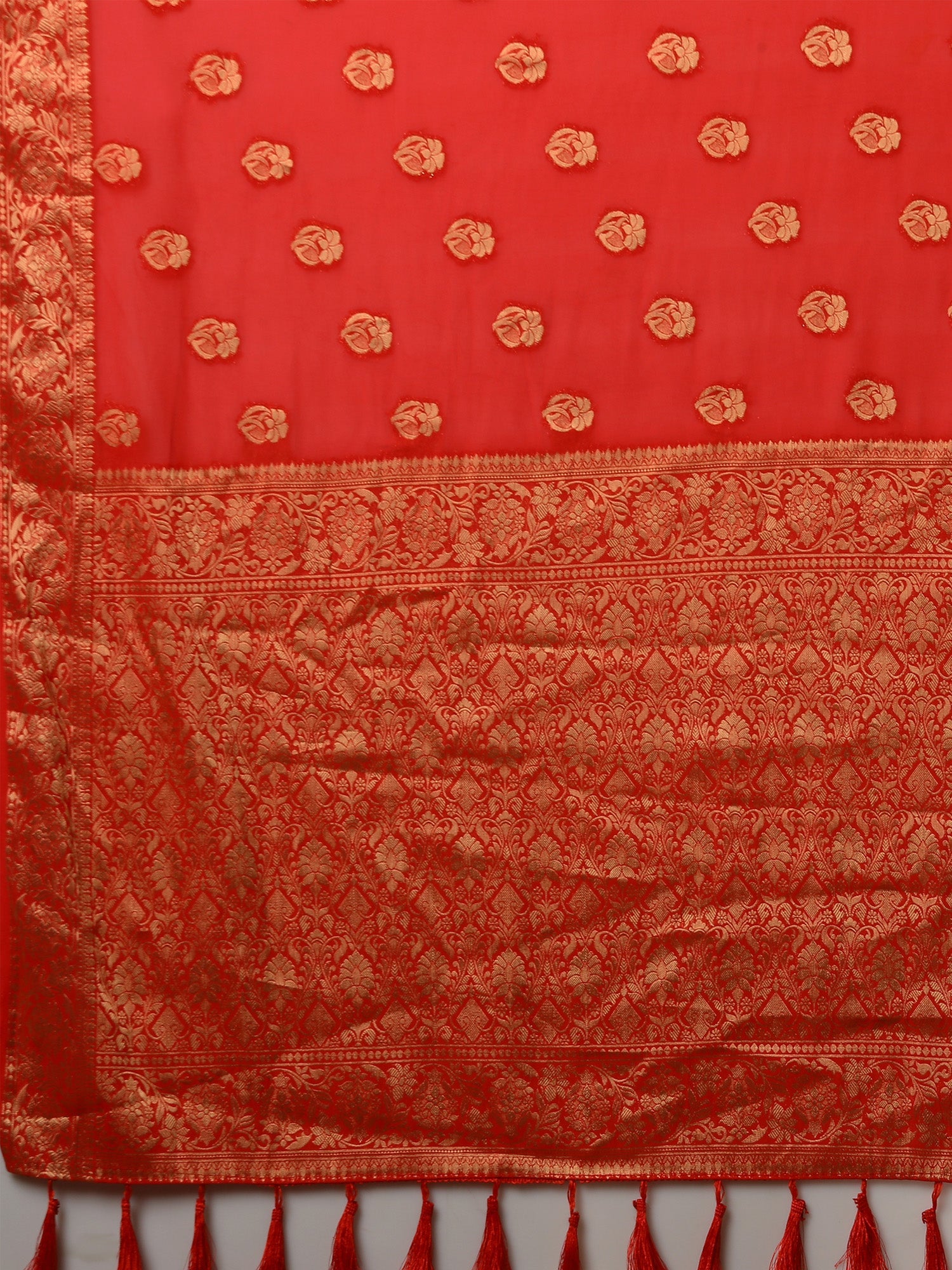 Crimson Red Floral Georgette Saree with Jari Border - Ressa