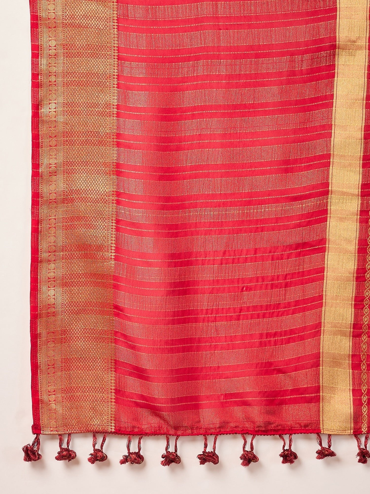 Crimson Red Silk Saree with Gold Zari Border & Embroidered Blouse - Ressa