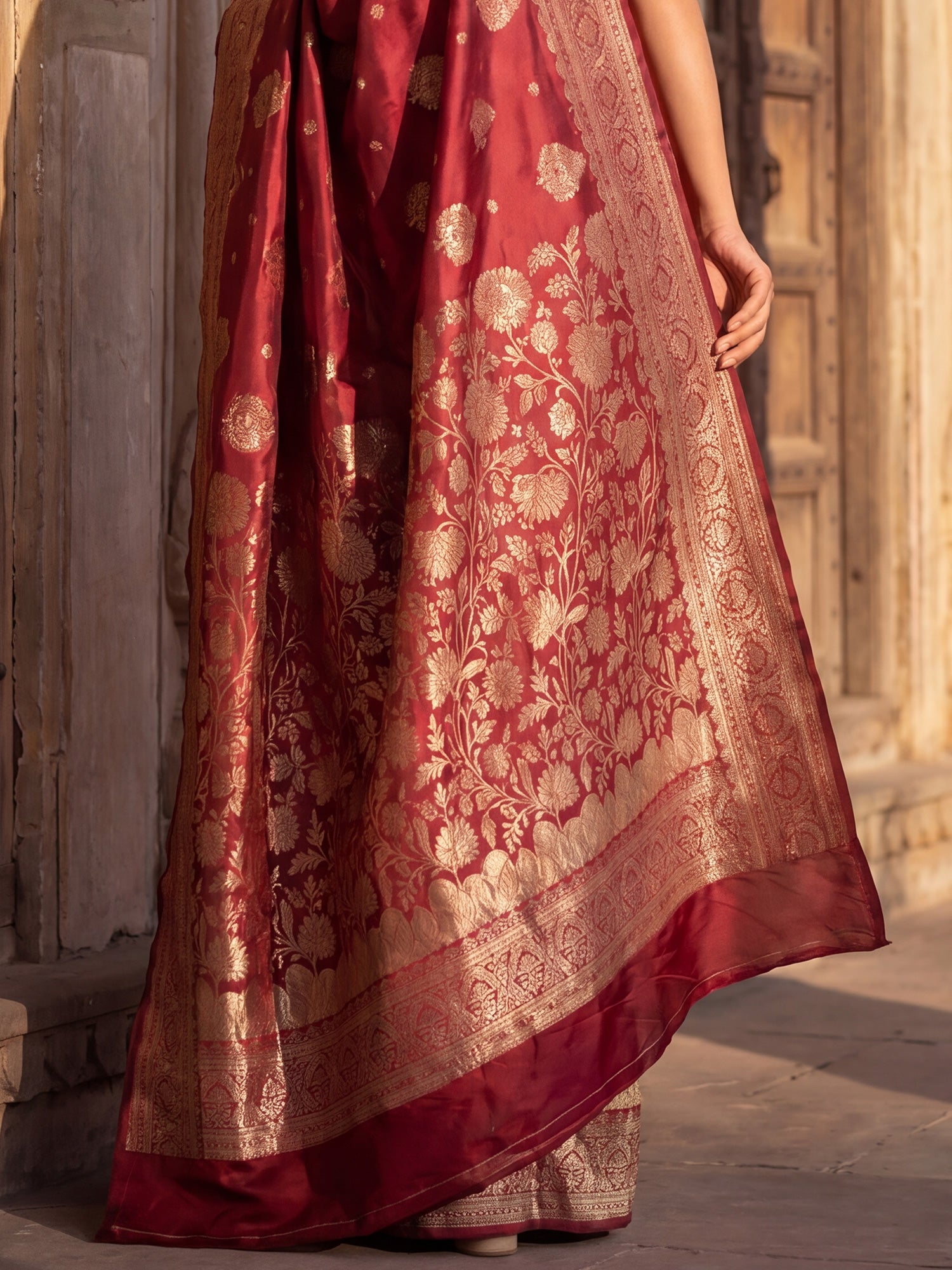 Crimson Red wine Banarasi Silk Saree - Ressa