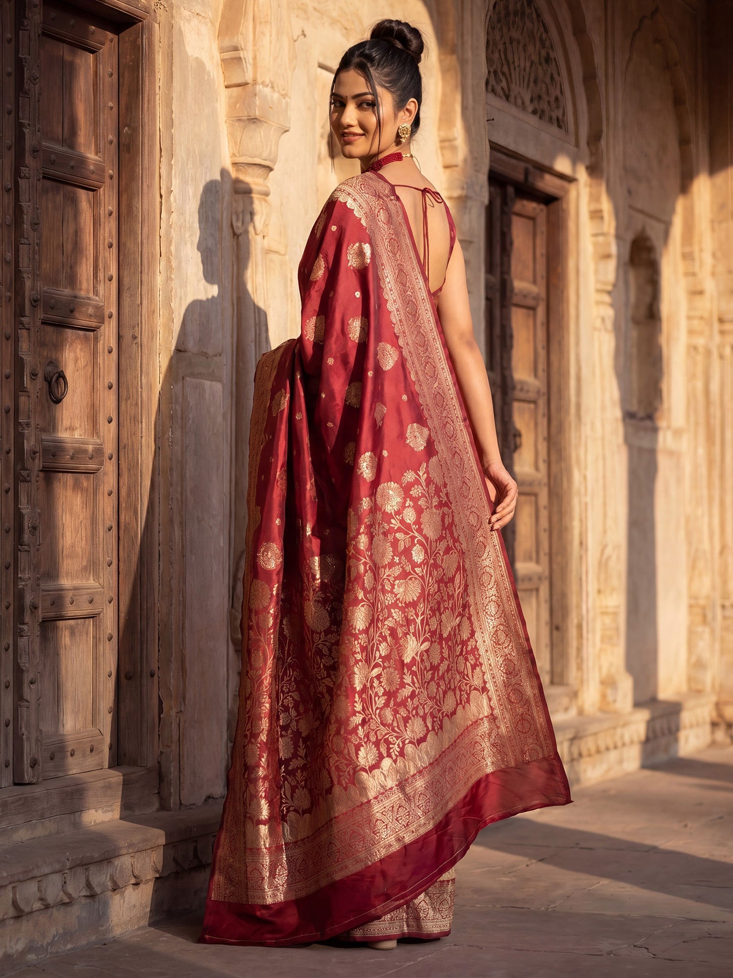 Crimson Red wine Banarasi Silk Saree - Ressa