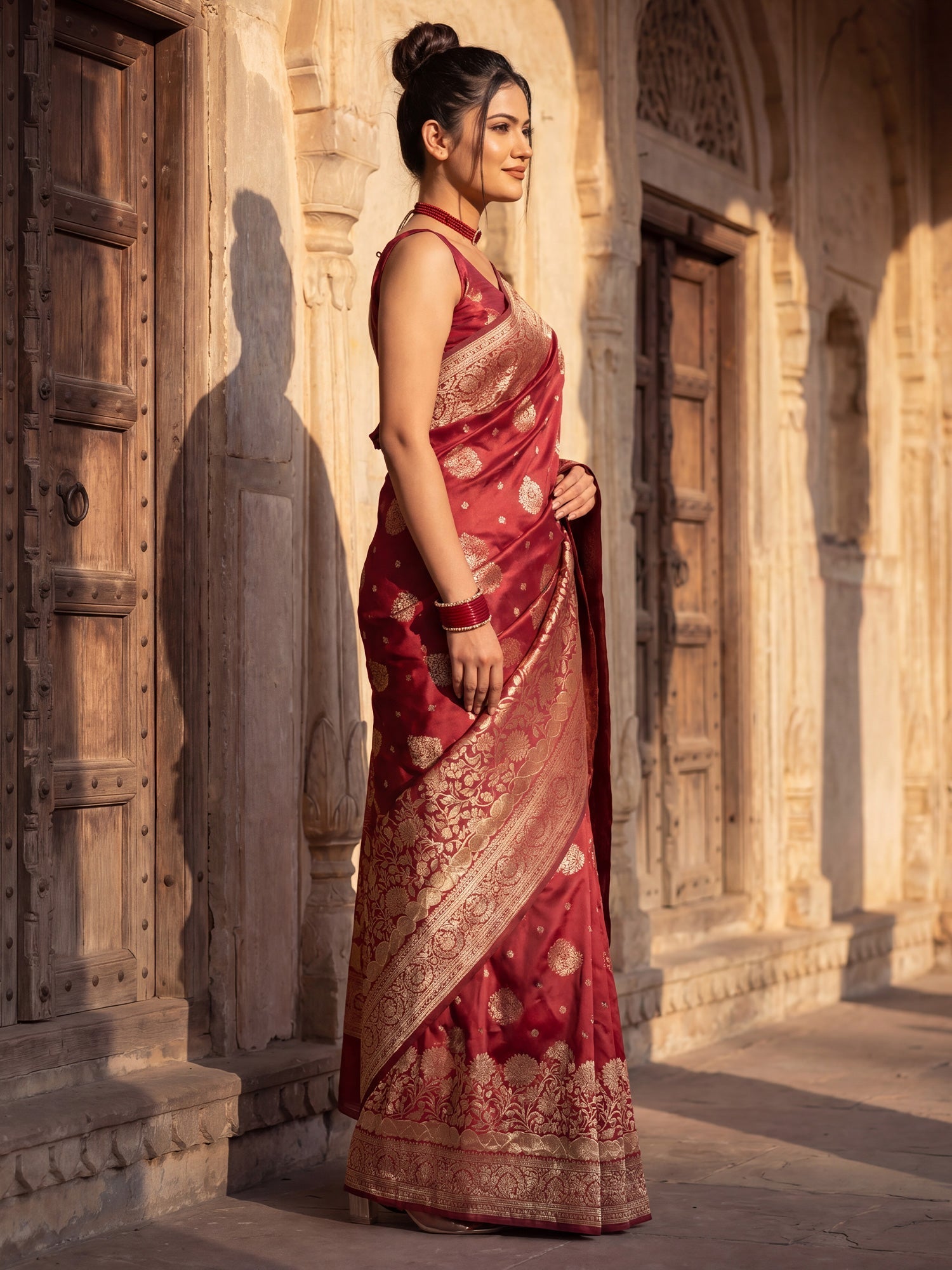 Crimson Red wine Banarasi Silk Saree - Ressa
