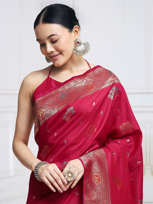 Crimson Silk Banarasi with Meenakari Weave Saree - Ressa