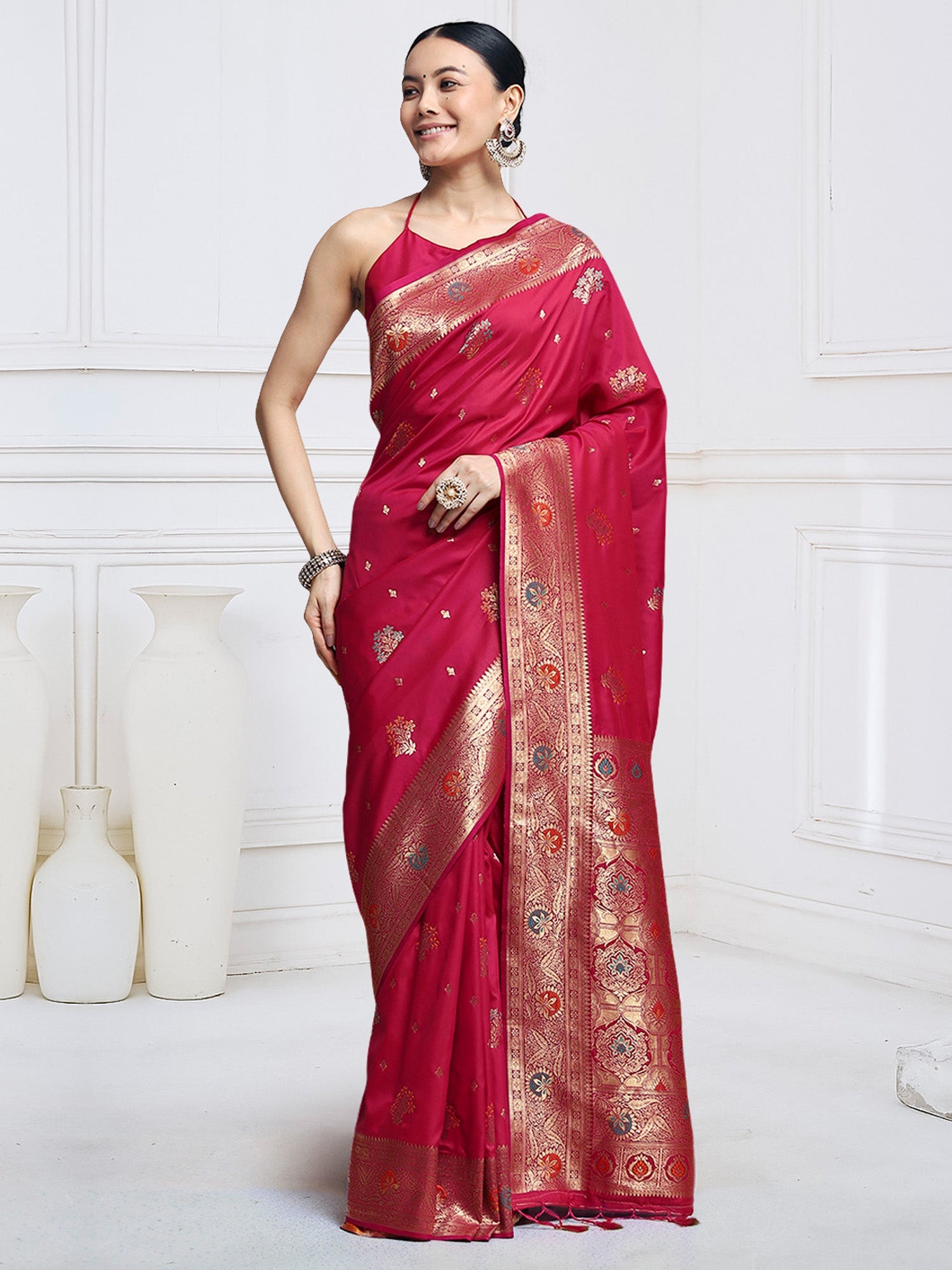 Crimson Silk Banarasi with Meenakari Weave Saree - Ressa