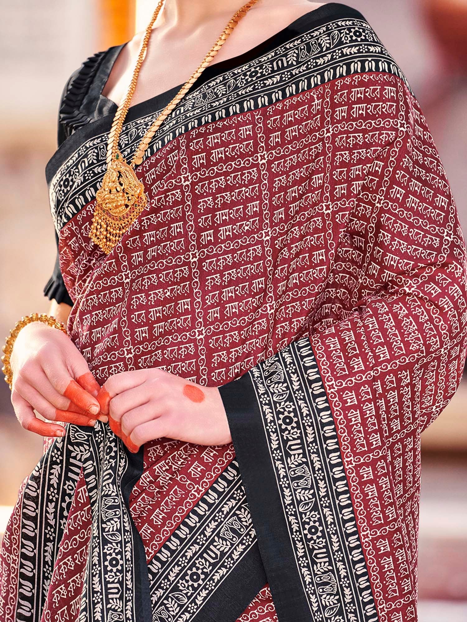 Crimson Silk Saree with Black Satin Border - Ressa