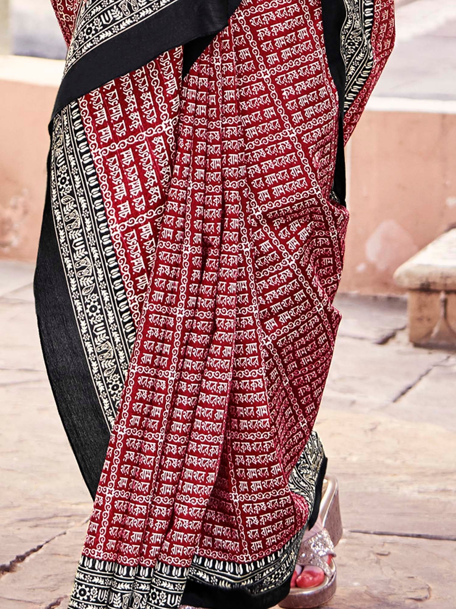 Crimson Silk Saree with Black Satin Border - Ressa