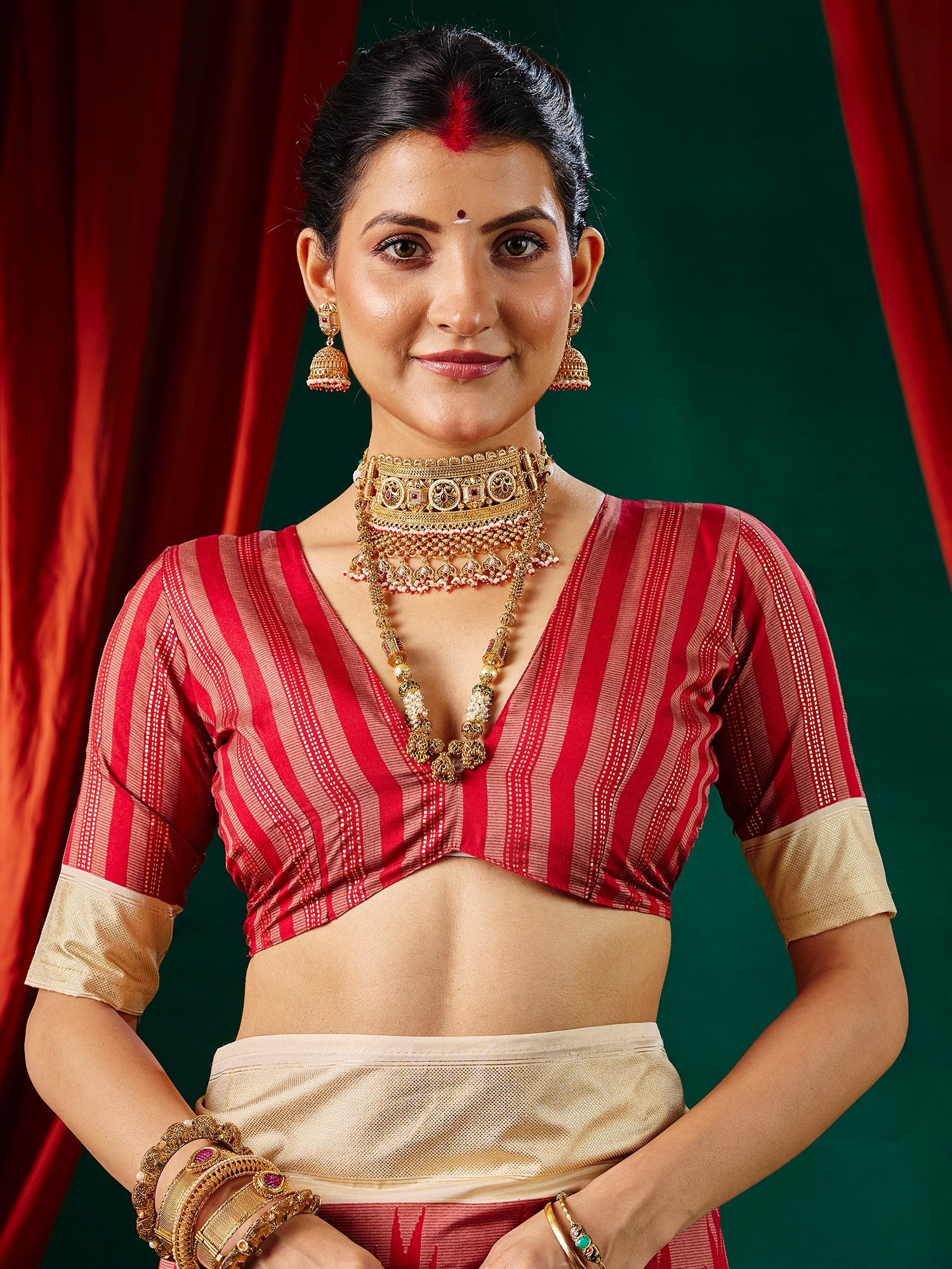Crimson Splendour Silk Saree with Ikat Weave & Golden Border - Ressa