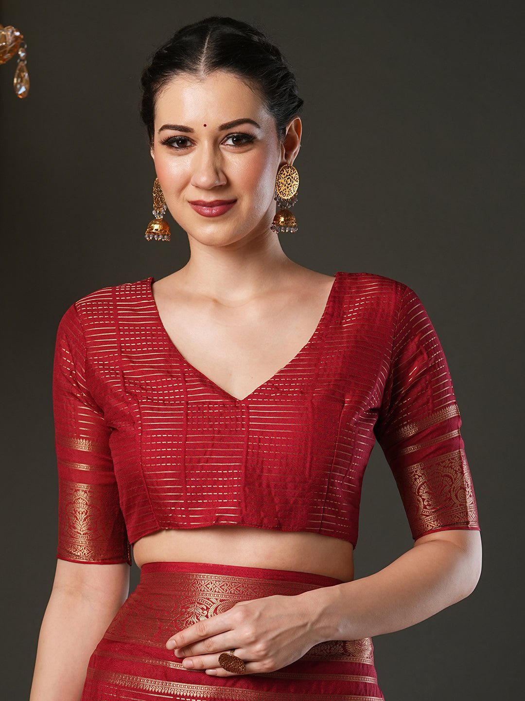 Crimson Zari Viscose Saree with Banarasi Border - Ressa