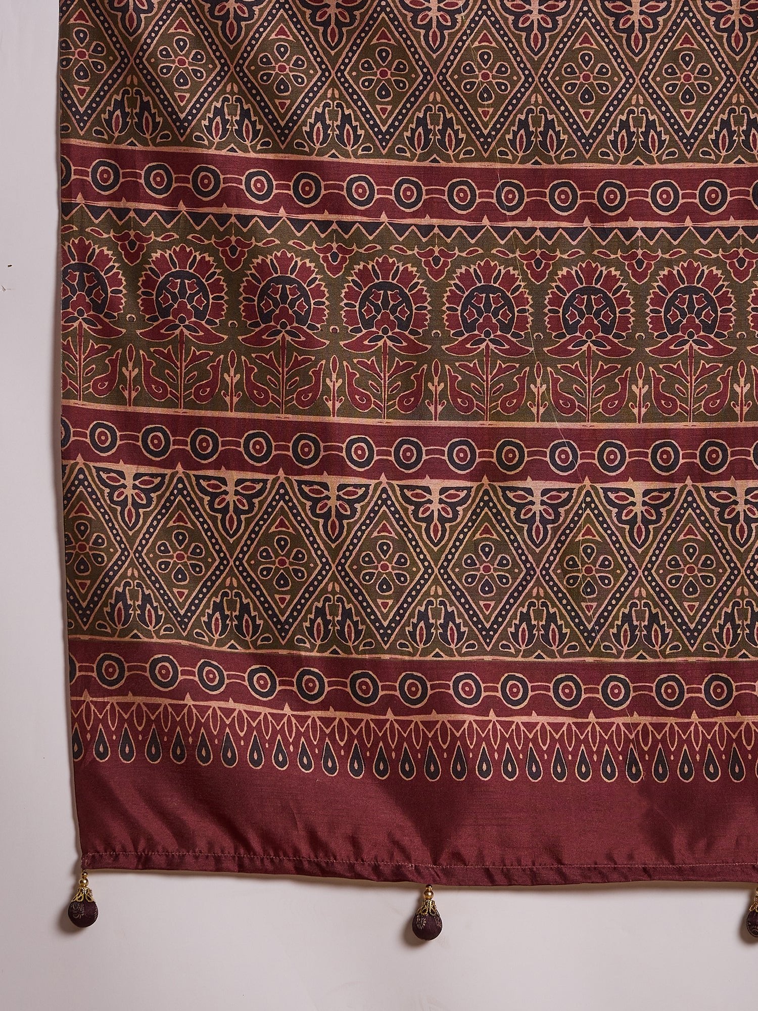 Dark Brown Ajrakh Printed Satin Saree - Ressa