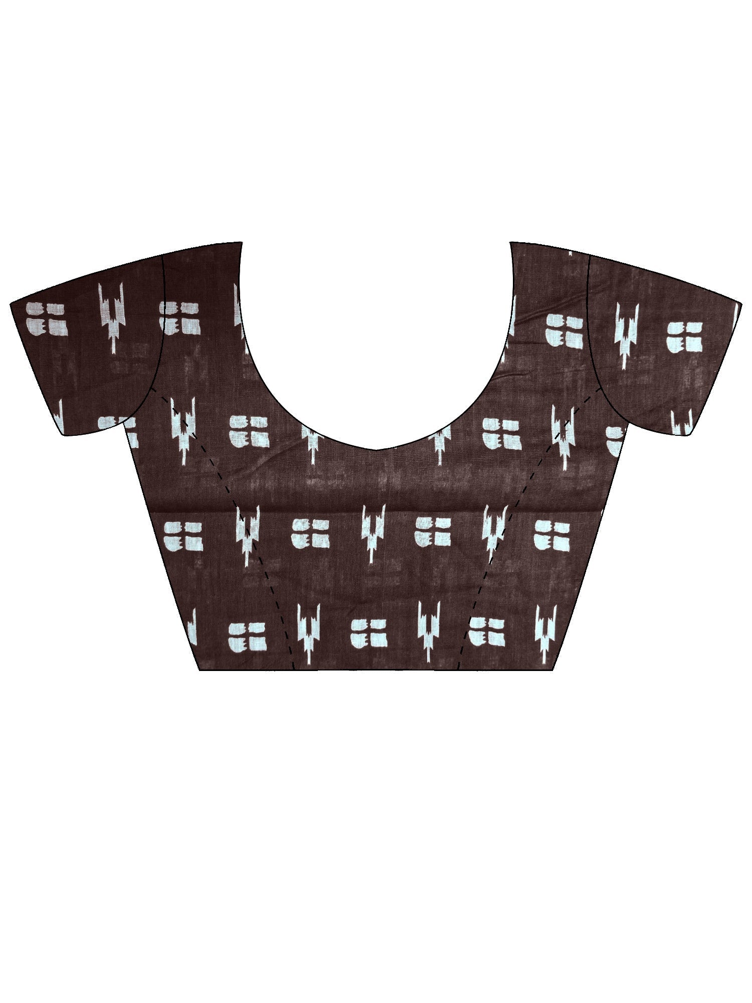 Dark Brown Cotton Silk Bicycle Block Print Saree - Ressa