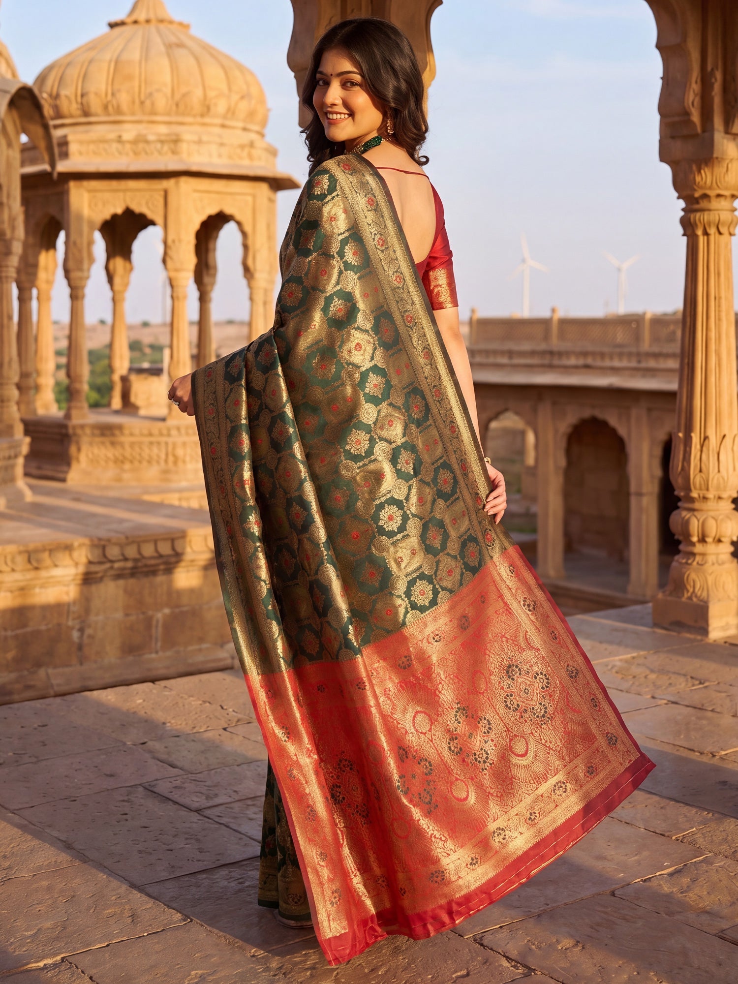 Dark Green Banarasi Silk Heritage Patola Weave Saree - Ressa