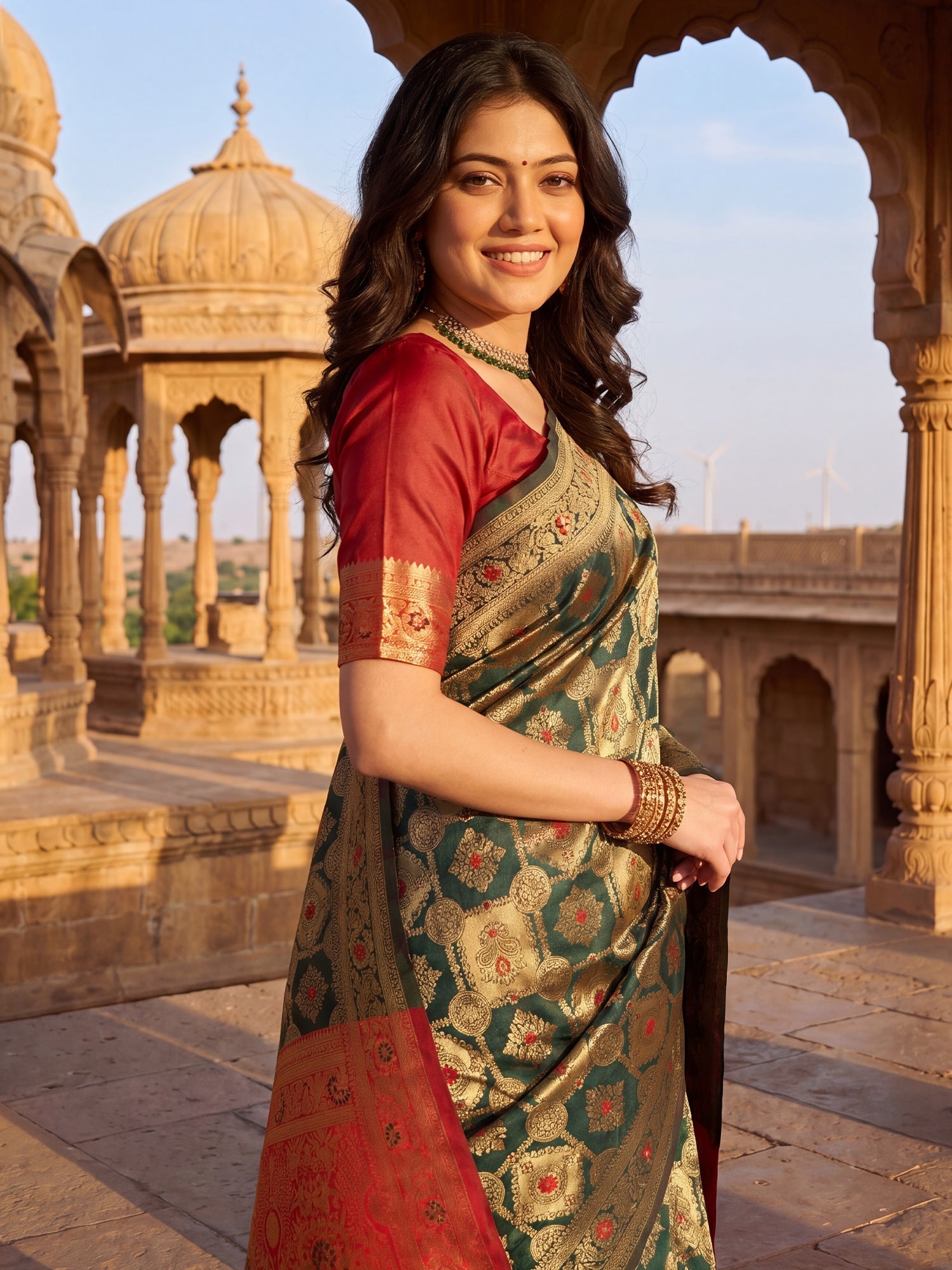 Dark Green Banarasi Silk Heritage Patola Weave Saree - Ressa
