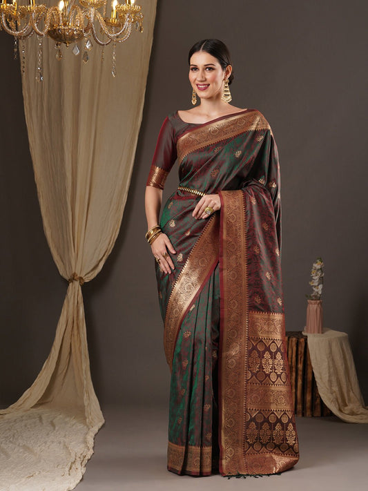 Dark Green Banarasi Silk Saree - Ressa