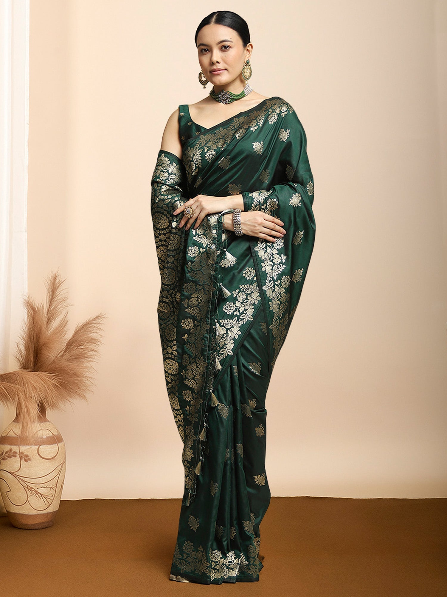Dark Green Banarasi Silk Saree - Ressa