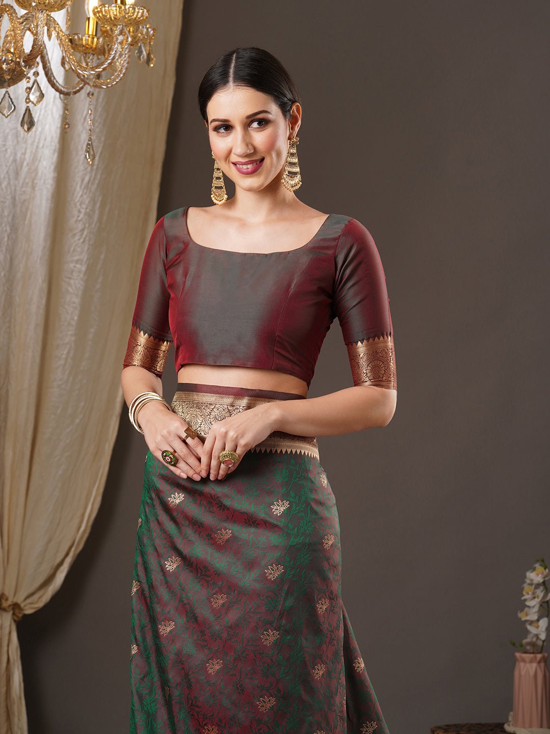 Dark Green Banarasi Silk Saree - Ressa