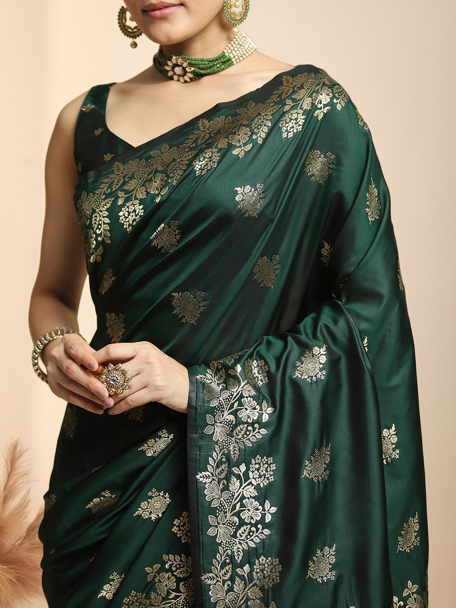 Dark Green Banarasi Silk Saree - Ressa