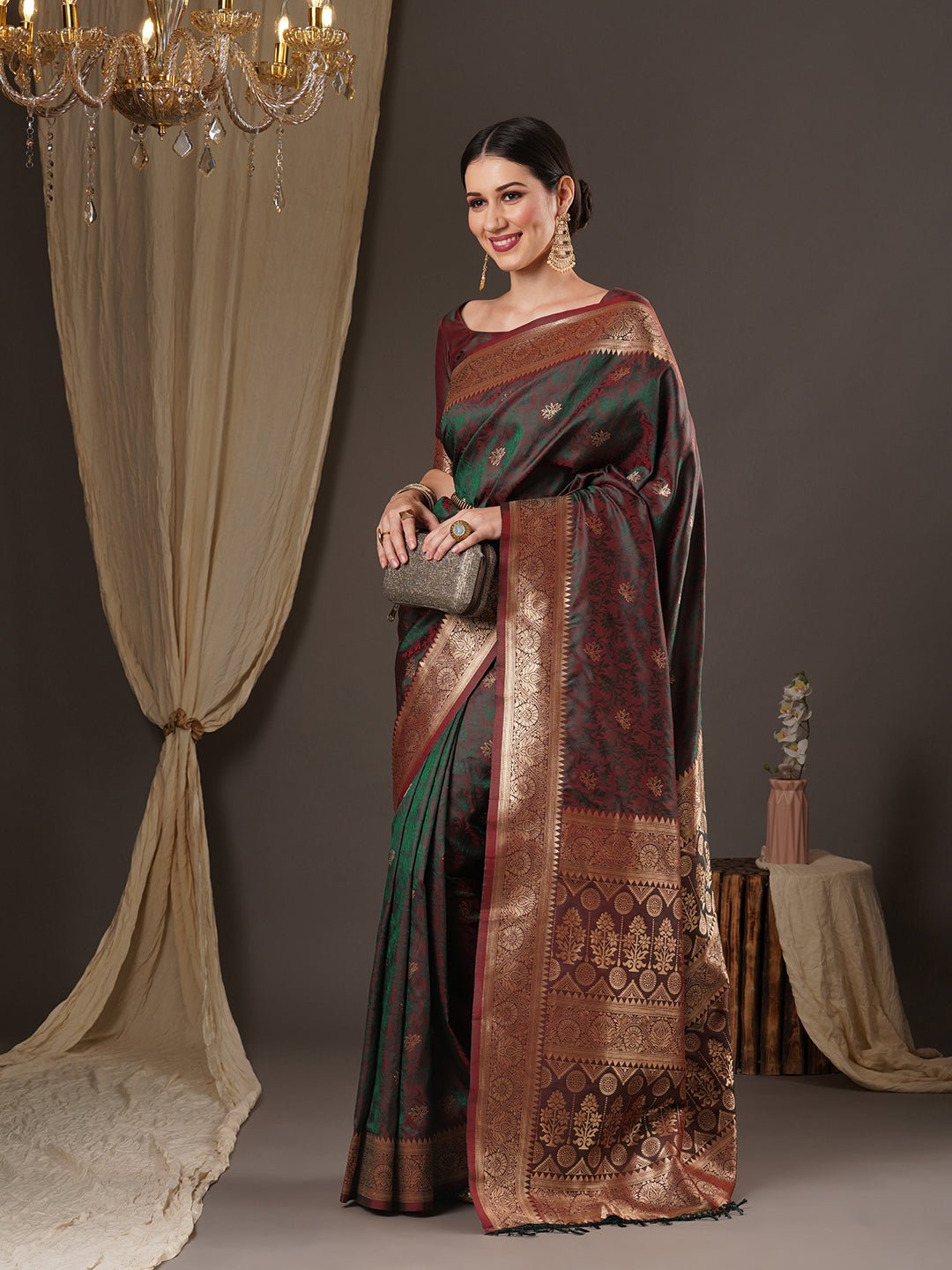 Dark Green Banarasi Silk Saree - Ressa