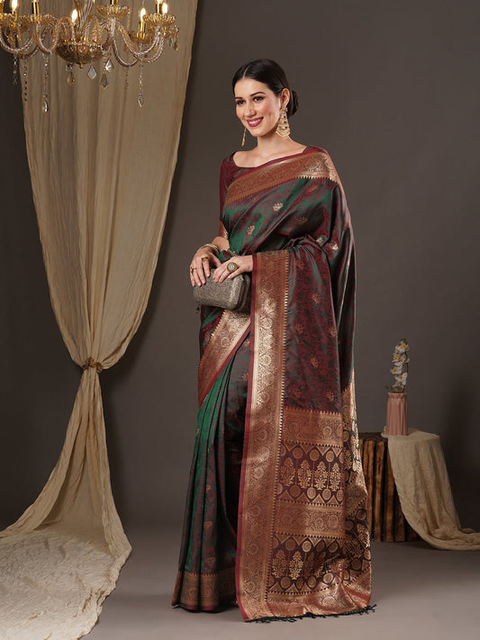 Dark Green Banarasi Silk Saree - Ressa