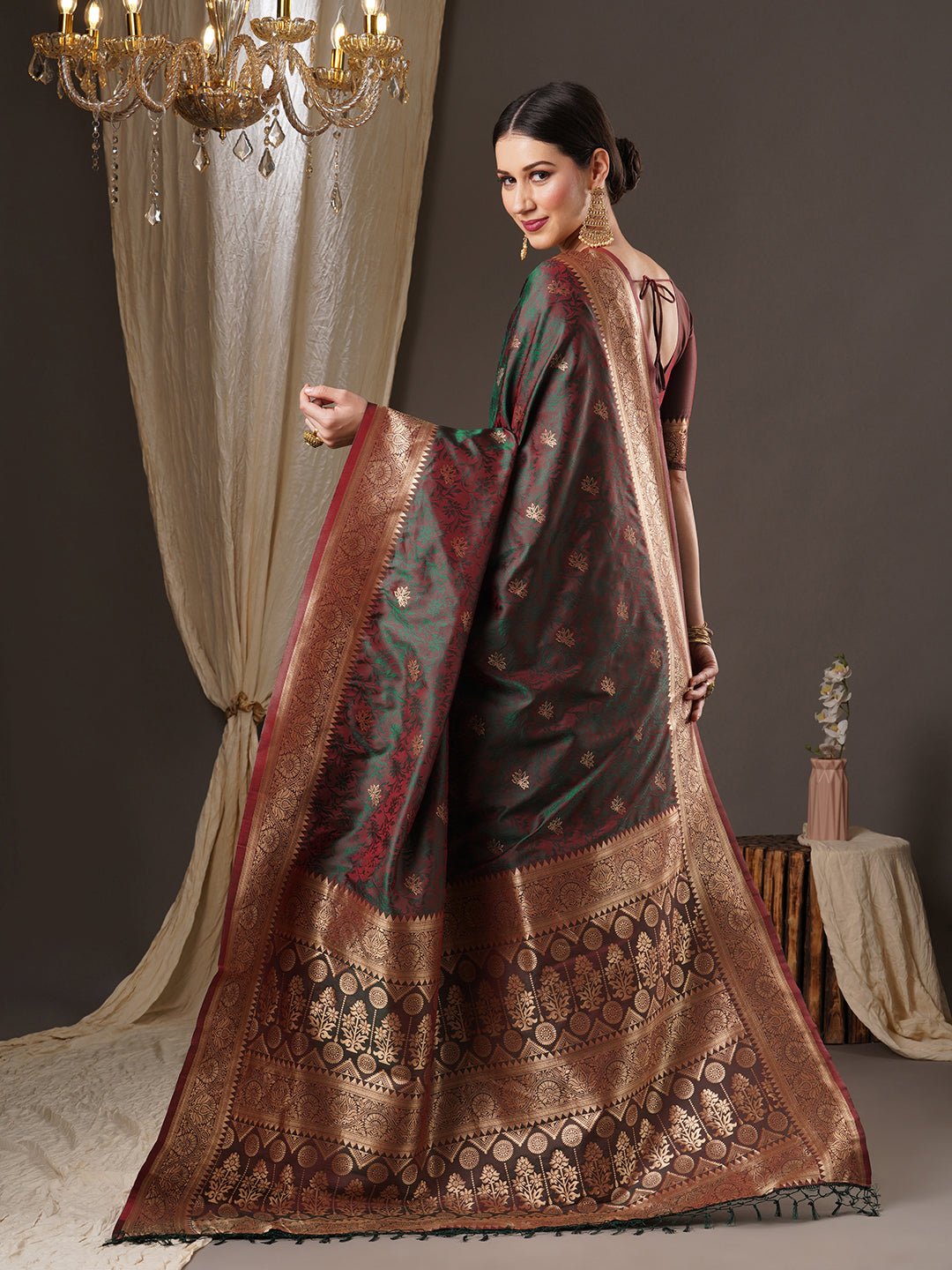 Dark Green Banarasi Silk Saree - Ressa