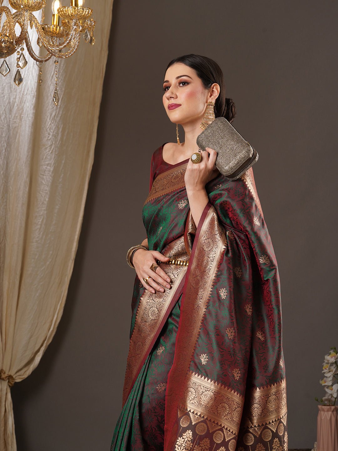 Dark Green Banarasi Silk Saree - Ressa