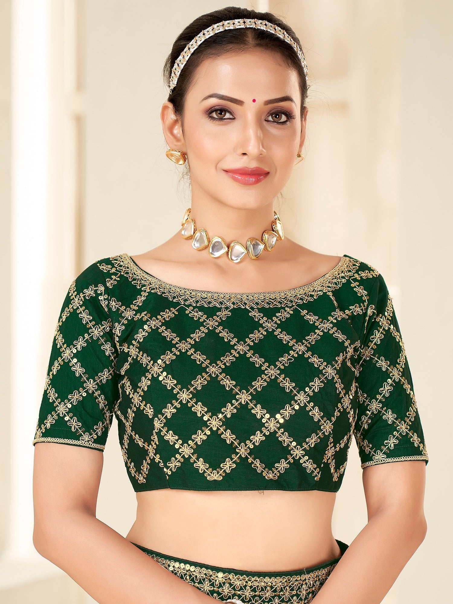 Dark Green Bandhani Print saree - Ressa