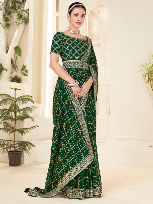 Dark Green Bandhani Print saree - Ressa