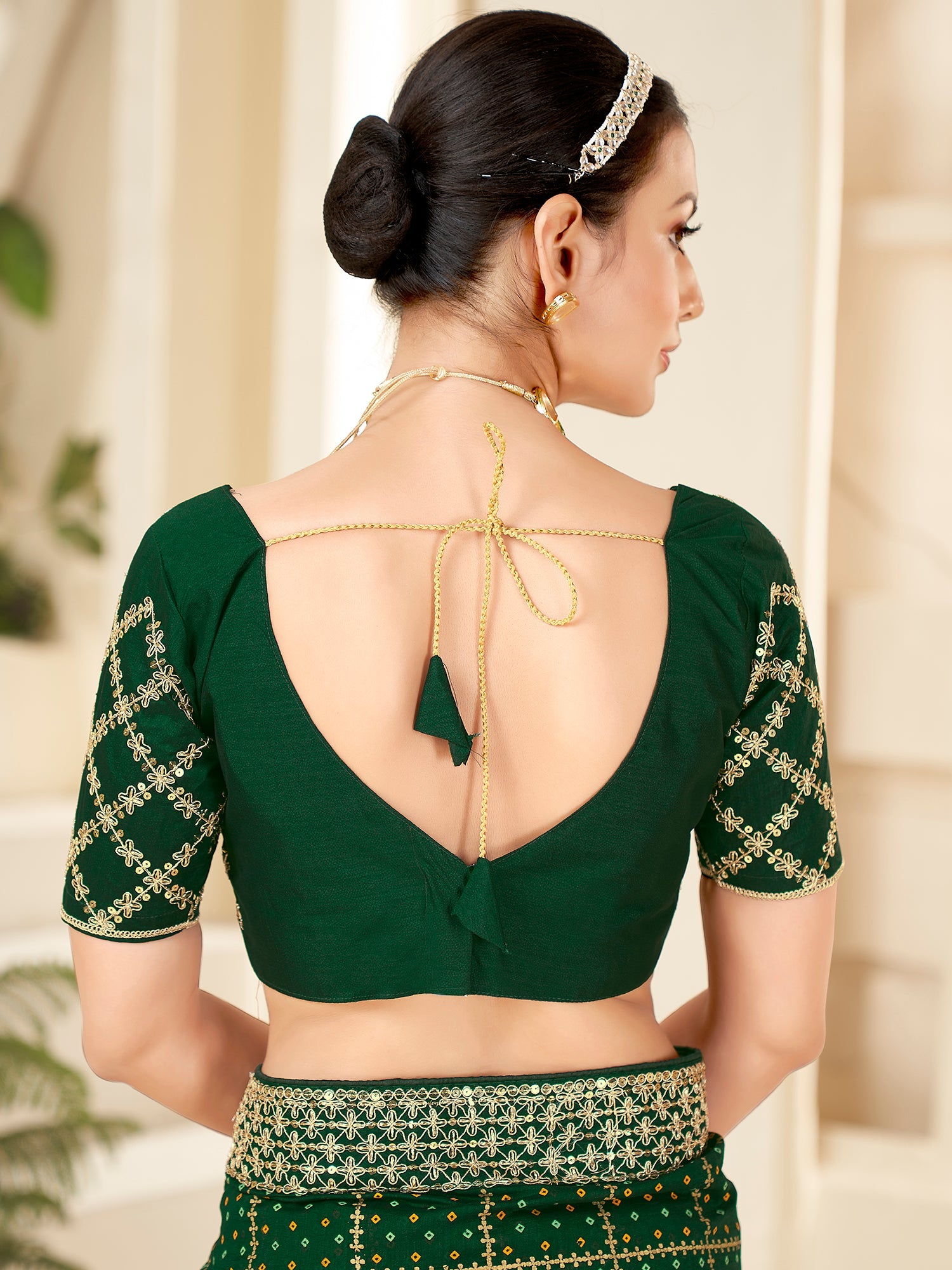 Dark Green Bandhani Print saree - Ressa