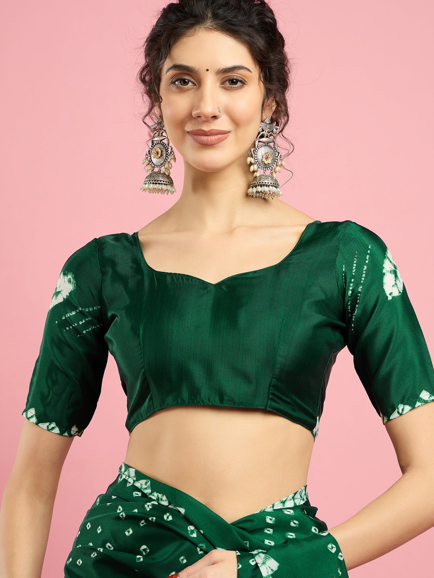 Dark Green Bhandhani Print Silk Saree - Ressa
