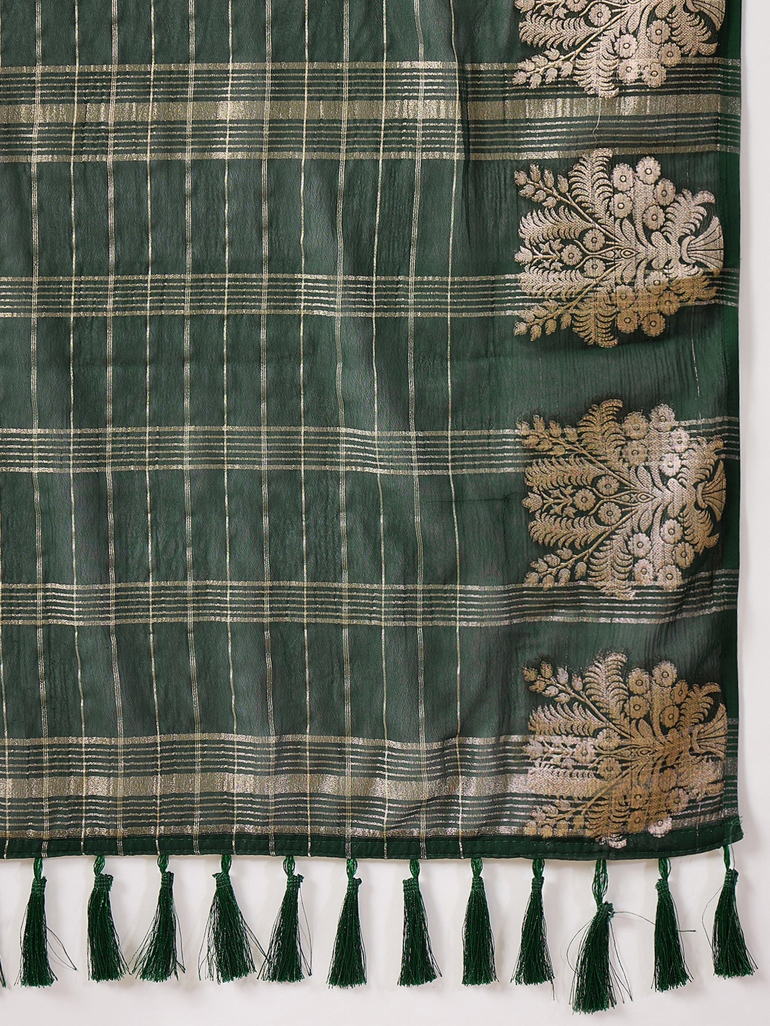 Dark Green Georgette Zari Saree with Banarasi Buta - Ressa