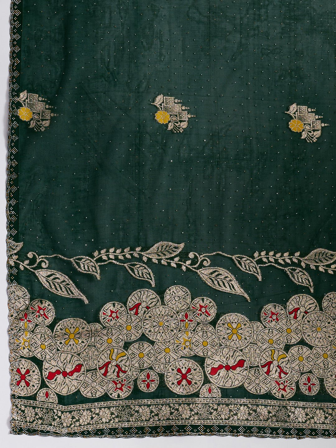 Dark Green Organza Saree With Jari Border - Ressa