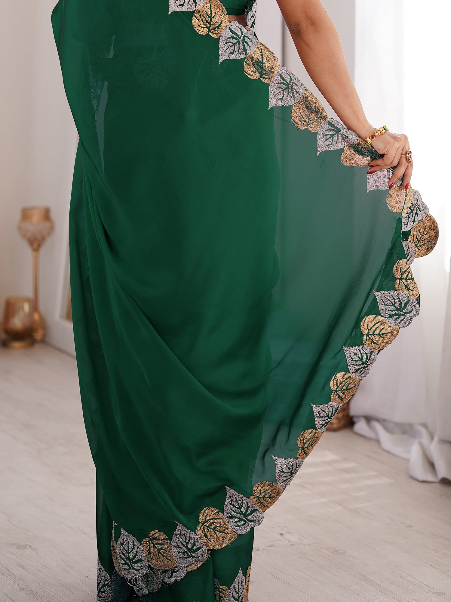 Dark Green Pure Georgette Saree - Ressa