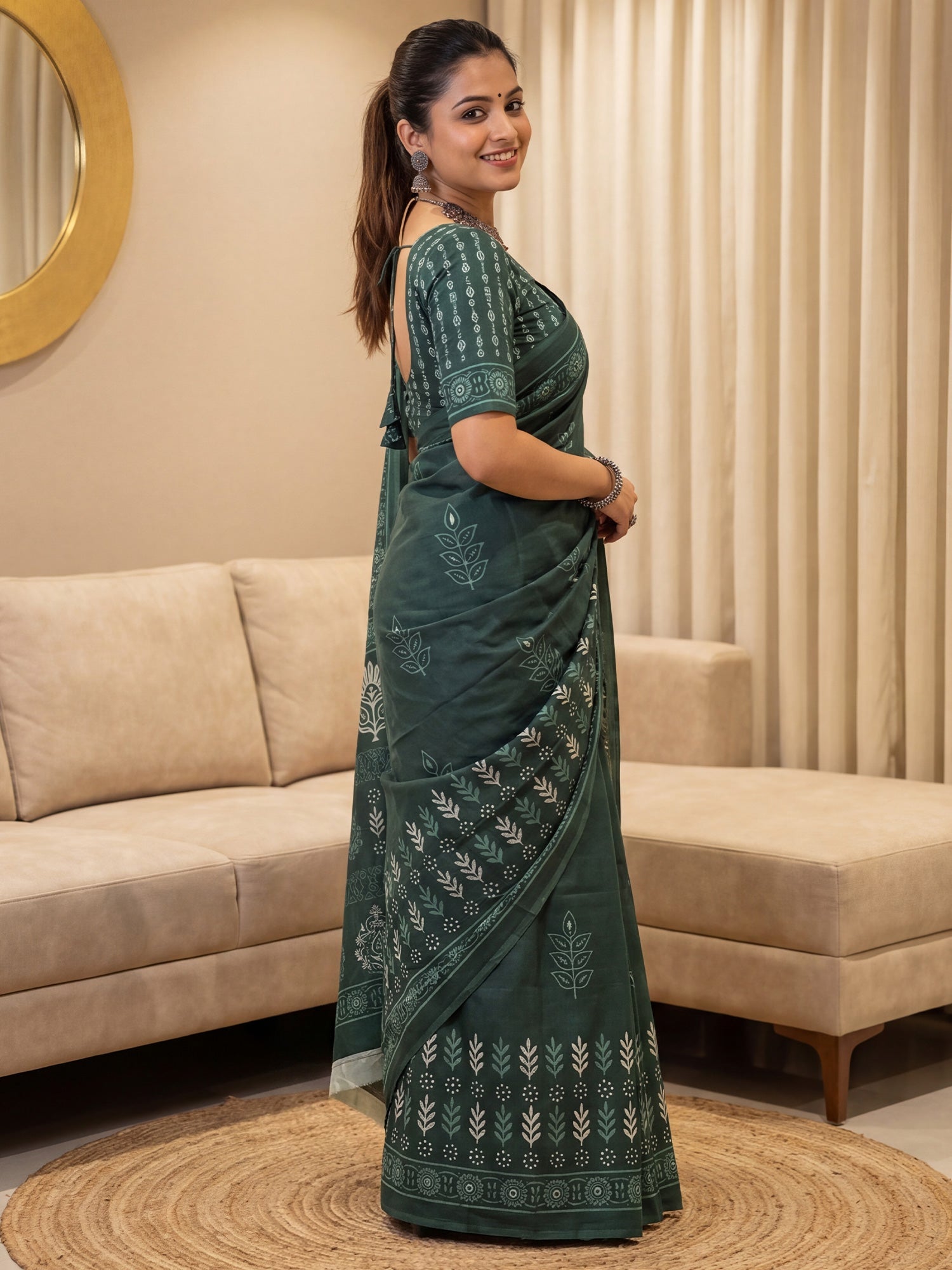 Dark Green Saree Printed Saree - Ressa