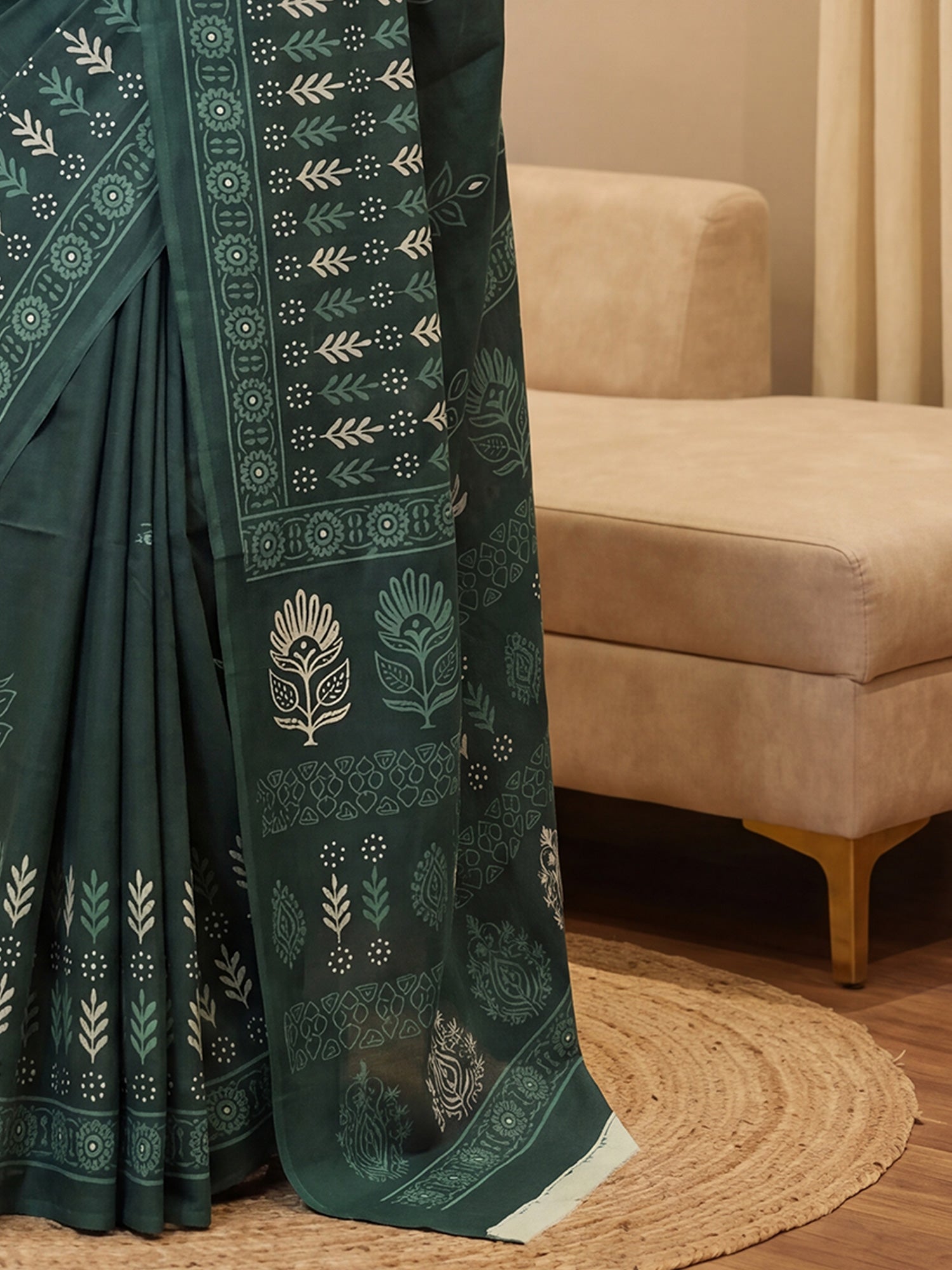 Dark Green Saree Printed Saree - Ressa